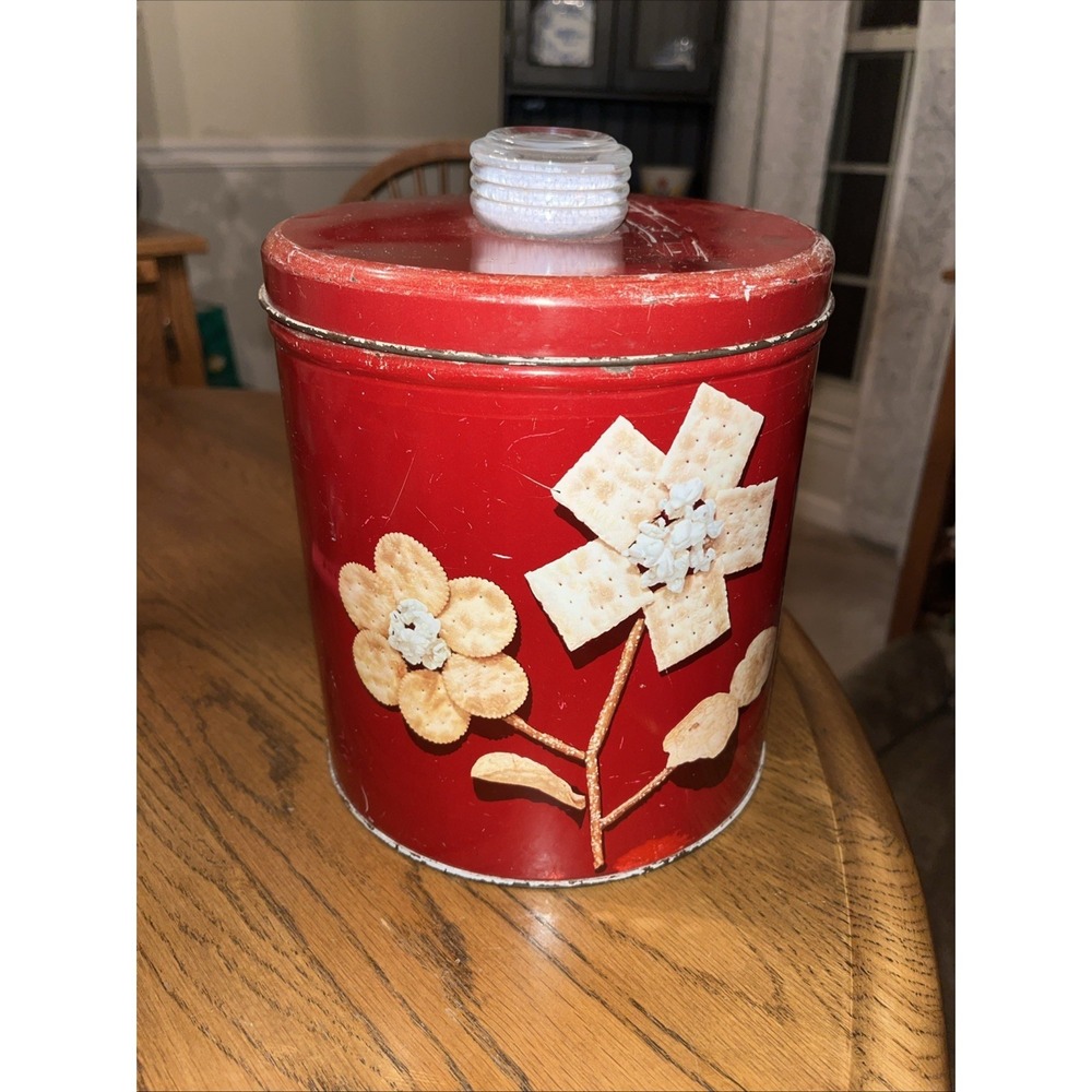 VTG Kitchen 8" Tall Krispy Kan Crackers TIN W/Blue Magic Dri